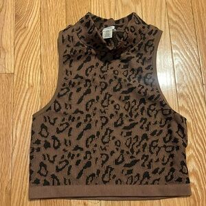 High neck stretchy cheetah print top